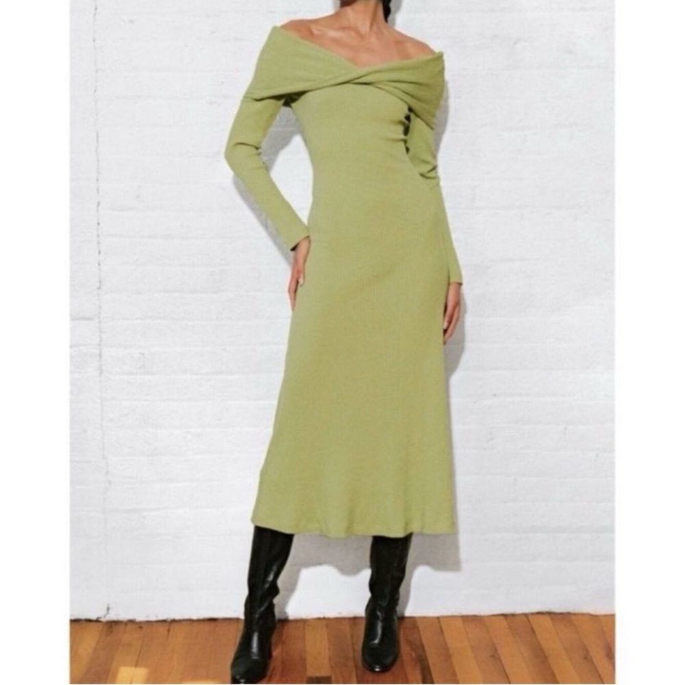 NWT Mara Hoffman EmeryGreen Rib Knit Off Shoulder Midi Dress - Size Medium